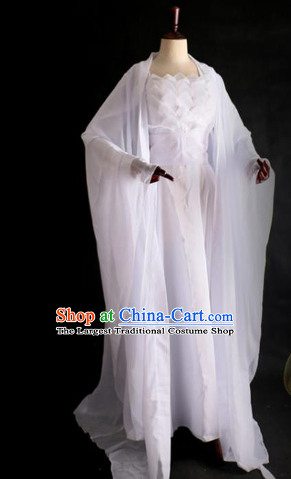 China Ancient Young Beauty Garments Traditional Song Dynasty Princess White Hanfu Dress Cosplay Swordswoman Xiao Longnv Clothing