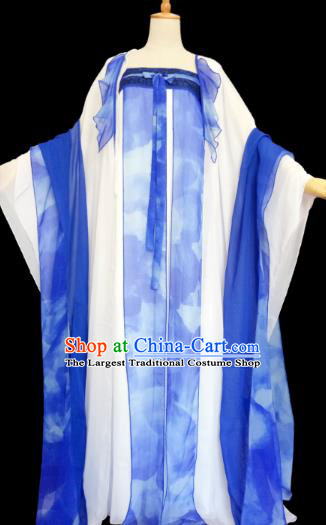 China Ancient Imperial Concubine Garments Traditional Tang Dynasty Palace Lady Blue Hanfu Dress Cosplay Fairy Clothing