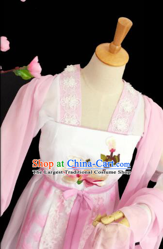 China Ancient Court Lady Garments Traditional Tang Dynasty Servant Girl Pink Hanfu Dress Cosplay Fairy Clothing