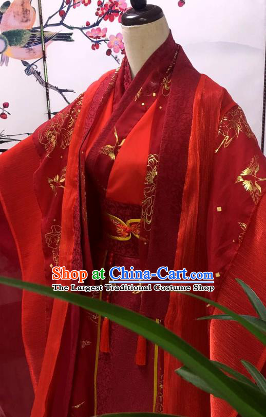 Chinese Ancient Emperor Garment Costumes Cosplay Swordsman Wei Wuxian Red Clothing Traditional Han Dynasty Monarch Apparels
