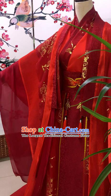 Chinese Ancient Emperor Garment Costumes Cosplay Swordsman Wei Wuxian Red Clothing Traditional Han Dynasty Monarch Apparels