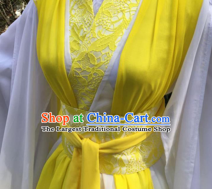 China Ancient Goddess Yellow Garments Traditional Song Dynasty Princess Hanfu Dress Cosplay Fairy Hua Qiangu Clothing