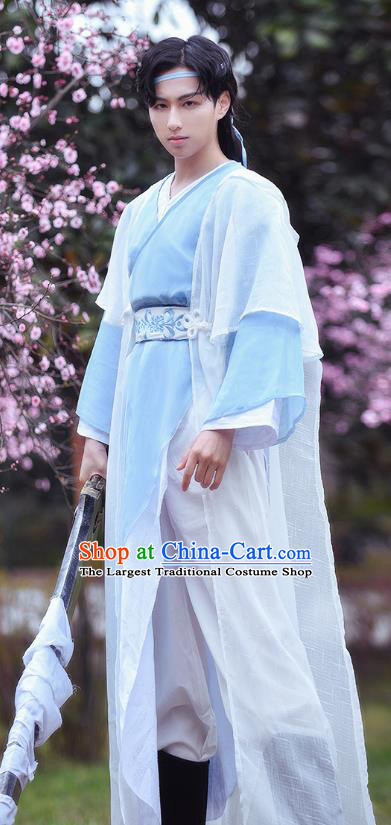 China Ancient Young Knight Apparels Ming Dynasty Chivalrous Male Garment Costumes Traditional Cosplay Swordsman Hanfu Clothing