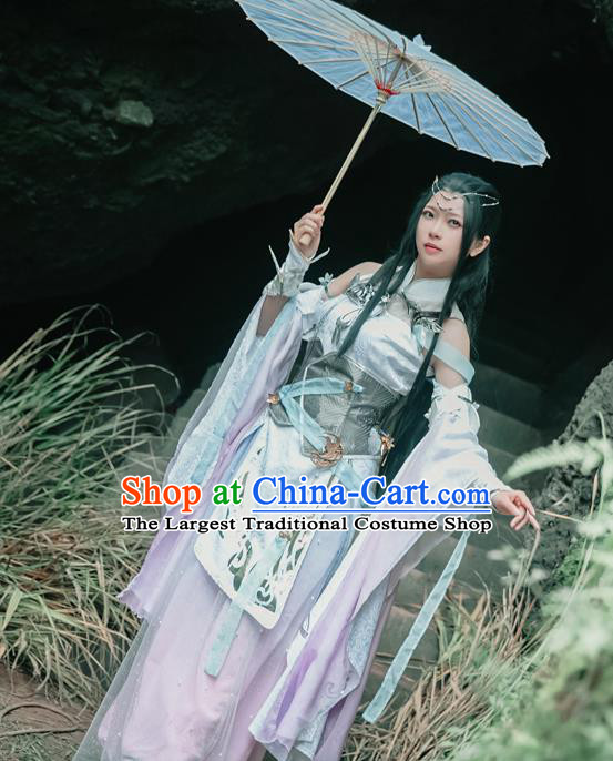 China Ancient Fairy Garments Traditional Tang Dynasty Knight Hanfu Dress Cosplay Female Swordsman Ye Xueqing Clothing