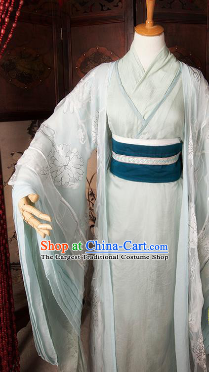 China Jin Dynasty Childe Garment Costumes Traditional Cosplay Swordsman Blue Hanfu Clothing Ancient Prince Apparels