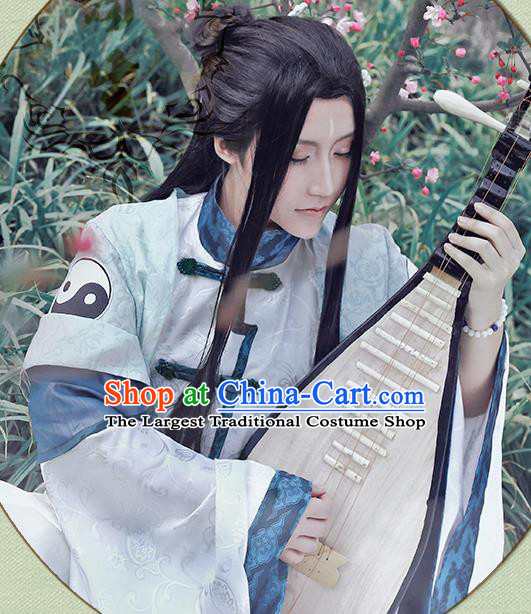 China Traditional Cosplay Swordsman Hanfu Clothing Ancient Taoist Priest Apparels Jin Dynasty Young Knight Garment Costumes