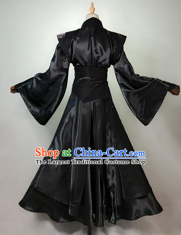 China Ancient Taoist Nun Garments Traditional Heaven Official Blessing Swordswoman Dress Cosplay Female Warrior Black Clothing