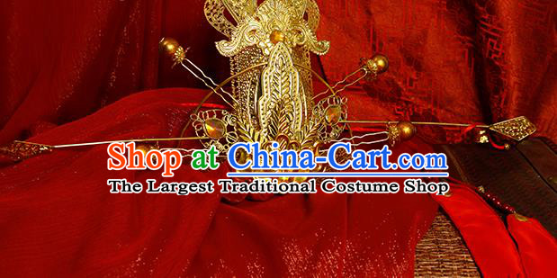 China Traditional Ancient Prince Golden Hair Crown Hairpins Heaven Official Blessing Cosplay Swordsman Xie Lian Headdress