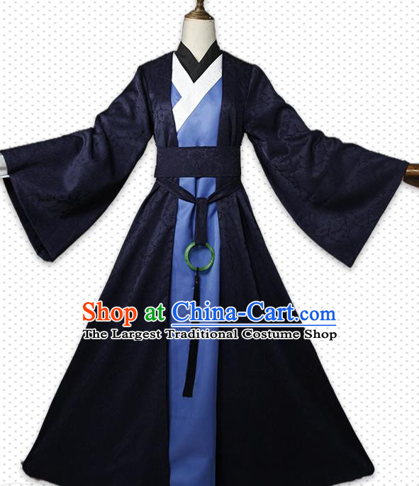 Chinese Ancient Imperial Bodyguard Garment Costumes Cosplay Swordsman Clothing Traditional Ming Dynasty Young Knight Navy Apparels