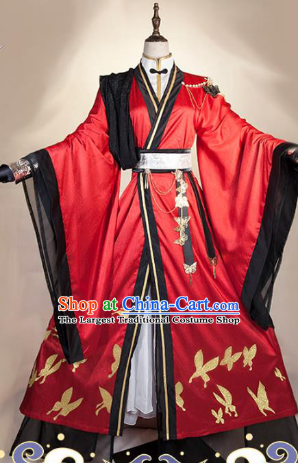 Chinese Traditional Tang Dynasty Prince Apparels Ancient Swordsman Red Garment Costumes Cosplay Nobility Childe Xie Lian Clothing