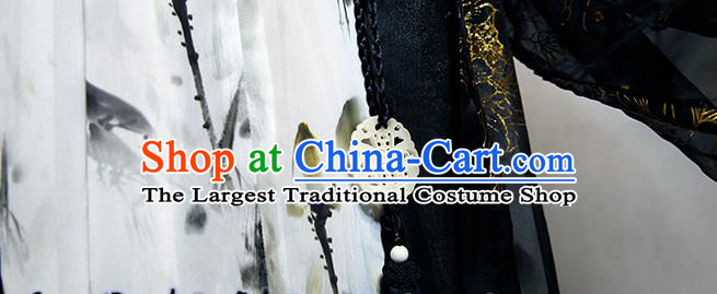 Chinese Traditional Jin Dynasty Knight Apparels Ancient Taoist Priest Garment Costumes Cosplay Swordsman Chang Geng Black Clothing