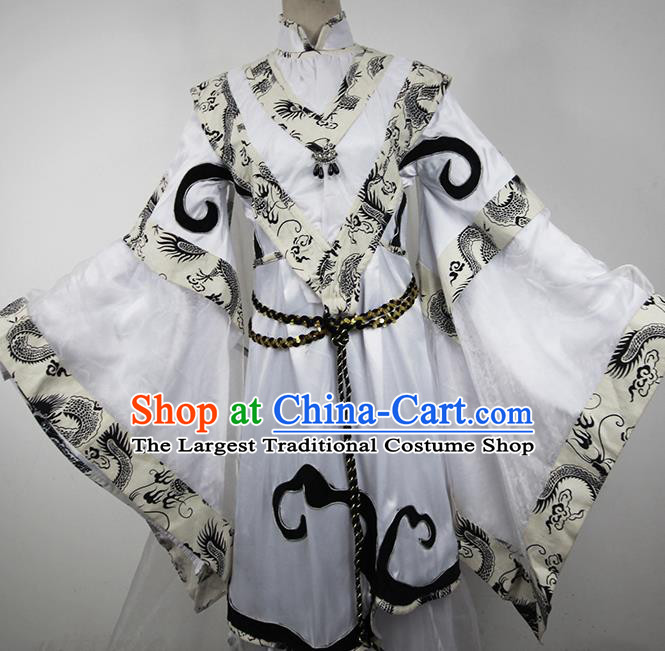 Chinese Ancient Magic Prince Garment Costumes Cosplay Swordsman White Clothing Traditional Soundtrack for PILI Puppet Apparels