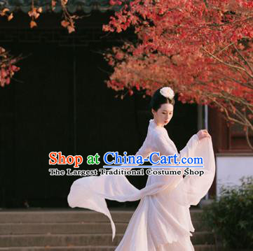 China Cosplay Drama Ghost Stories Xin Shisiniang Clothing Ancient Fox Fairy Garments Traditional Ming Dynasty Young Beauty White Hanfu Dress
