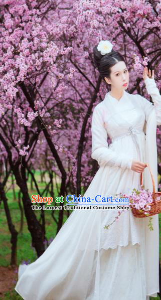 China Cosplay Drama Ghost Stories Xin Shisiniang Clothing Ancient Fox Fairy Garments Traditional Ming Dynasty Young Beauty White Hanfu Dress