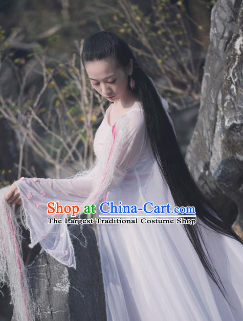 China Ancient Goddess Garments Traditional Tang Dynasty Young Lady Hanfu Dress Cosplay Drama Seven Fairy Chang E Clothing