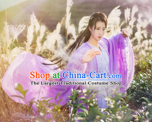 China Cosplay Drama The Honey Sank Like Frost Clothing Ancient Goddess Garments Traditional Flowers Fairy Jin Mi Purple Hanfu Dress