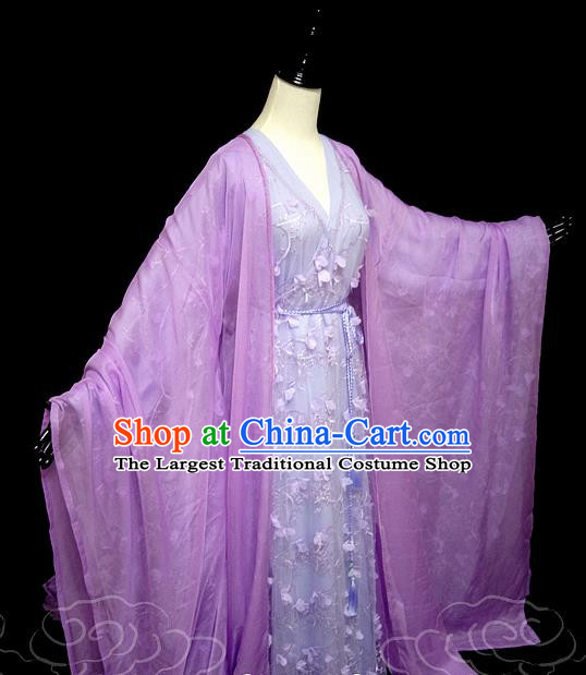 China Cosplay Drama The Honey Sank Like Frost Clothing Ancient Goddess Garments Traditional Flowers Fairy Jin Mi Purple Hanfu Dress