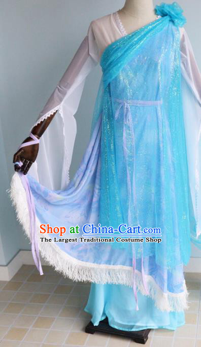 China Ancient Goddess Garments Traditional Ming Dynasty Yung Lady Blue Hanfu Dress Cosplay Drama Ghost Romance Xiao Xie Clothing