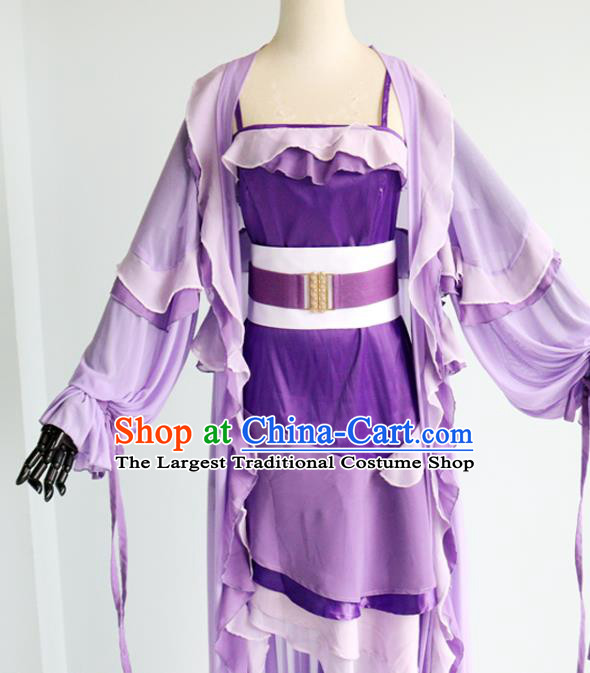 China Cosplay Drama An Ning Clothing Ancient Palace Lady Garments Traditional Tang Dynasty Princess Purple Hanfu Dress
