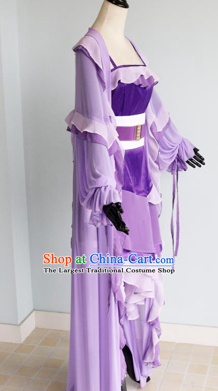 China Cosplay Drama An Ning Clothing Ancient Palace Lady Garments Traditional Tang Dynasty Princess Purple Hanfu Dress