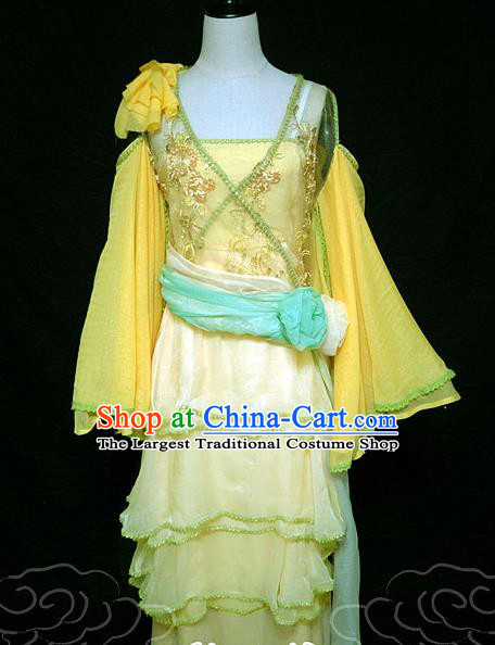 China Ancient Young Beauty Garments Traditional Yellow Hanfu Dress Cosplay Drama The Mischievous Princess Situ Jing Clothing