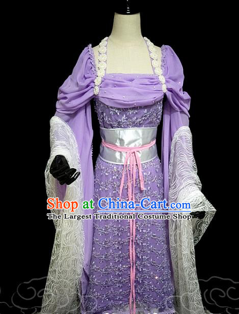 China Ancient Princess Garments Traditional Dance Purple Hanfu Dress Cosplay Drama Seven Fairy Zi Er Clothing
