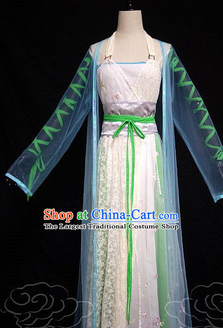 China Ancient Goddess Garments Traditional Song Dynasty Swordswoman Hanfu Dress Cosplay Drama Seven Fairy Qing Er Clothing