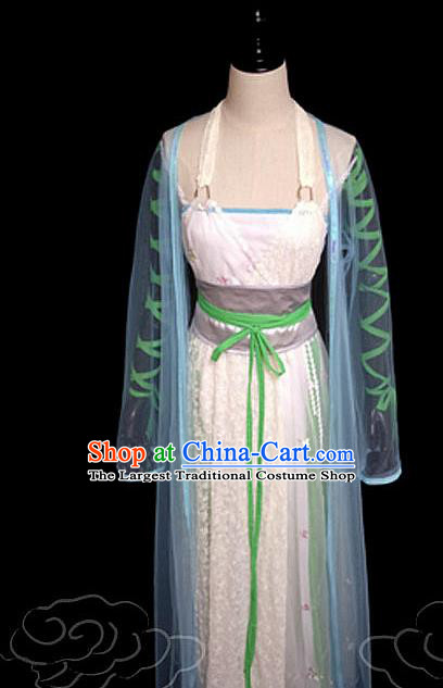 China Ancient Goddess Garments Traditional Song Dynasty Swordswoman Hanfu Dress Cosplay Drama Seven Fairy Qing Er Clothing