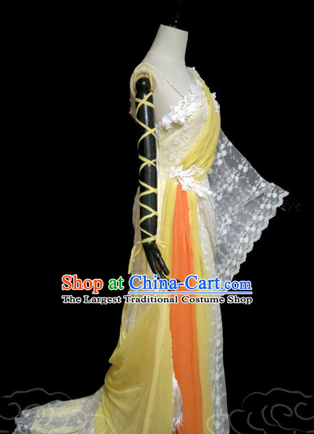 China Traditional Dance Performance Yellow Hanfu Dress Cosplay Drama Seven Fairy Huang Er Clothing Ancient Goddess Princess Garments