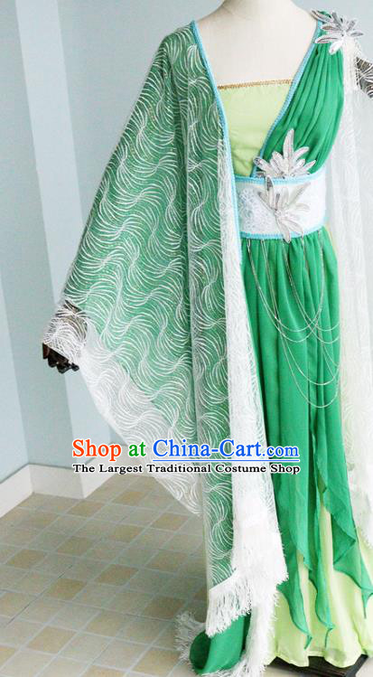 China Ancient Goddess Princess Garments Traditional Dance Performance Green Hanfu Dress Cosplay Drama Seven Fairy Lv Er Clothing