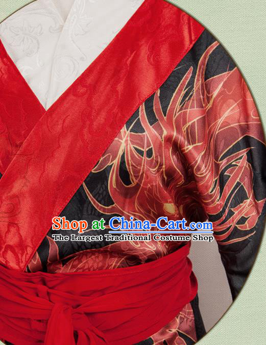 China Traditional Han Dynasty Empress Black Hanfu Dress Cosplay Swordswoman Clothing Ancient Palace Lady Garments