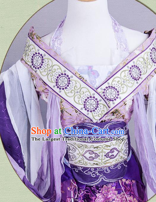 China Ancient Imperial Concubine Garments Traditional Jin Dynasty Princess Hanfu Dress Cosplay Goddess Purple Clothing