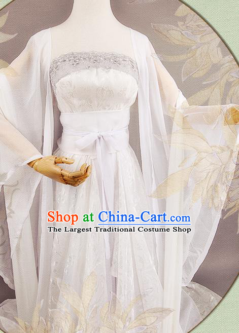 China Cosplay Fairy Bai Suzhen Clothing Ancient Young Beauty Garments Traditional Song Dynasty White Hanfu Dress