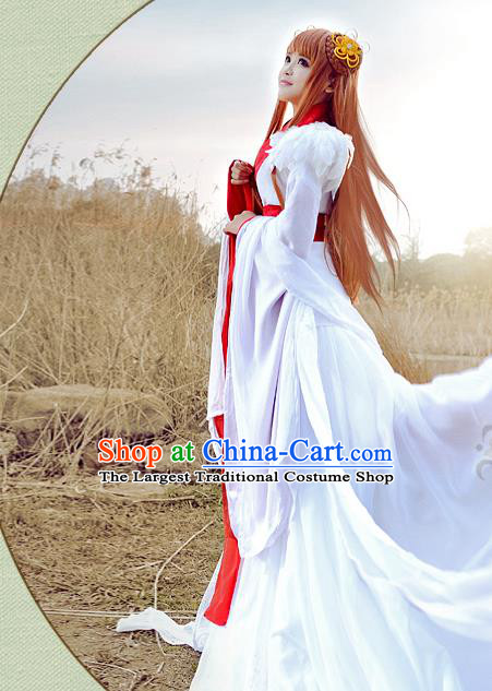 China Traditional Five Dynasties Princess White Hanfu Dress Cosplay Fairy Clothing Ancient Young Beauty Garments