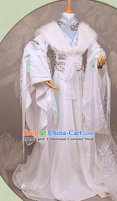 China Ancient Noble Childe Apparels Jin Dynasty Prince Garment Costumes Traditional Cosplay Swordsman White Hanfu Clothing