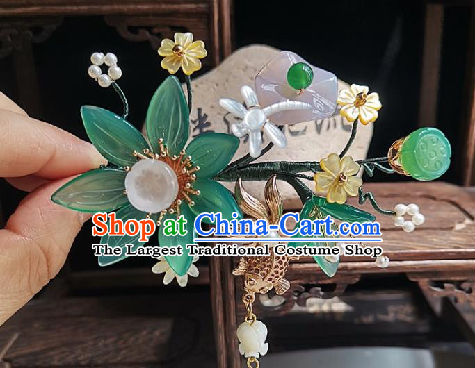 China Song Dynasty Palace Lady Hair Stick Traditional Hanfu Jade Lotus Hairpin Handmade Ancient Princess Hair Accessories