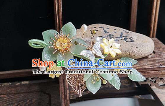 China Song Dynasty Palace Lady Shell Flowers Hair Stick Traditional Hanfu Jade Peach Blossom Hairpin Handmade Ancient Princess Hair Accessories