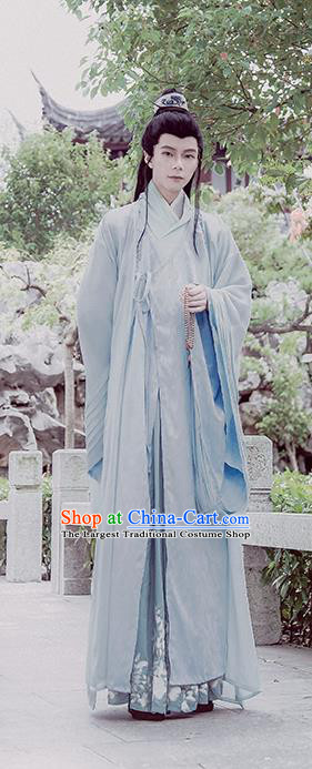 China Traditional Cosplay Prince Blue Hanfu Clothing Ancient Young Childe Apparels Jin Dynasty Scholar Garment Costumes