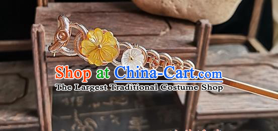 China Ming Dynasty Pearls Tassel Hair Stick Traditional Hanfu Hair Accessories Handmade Ancient Empress Shell Hairpin