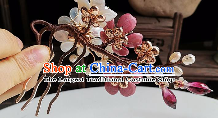 China Song Dynasty Shell Peony Hair Comb Traditional Hanfu Hair Accessories Handmade Ancient Imperial Concubine Flowers Hairpin