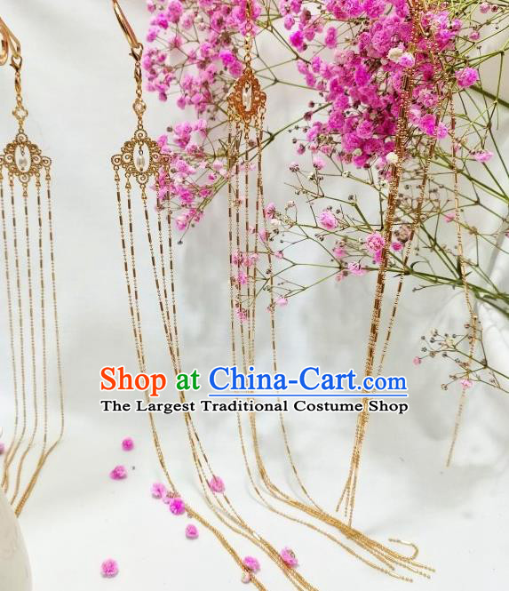 China Ming Dynasty Bride Golden Hair Crown Traditional Hanfu Wedding Hair Accessories Handmade Ancient Princess Headdress