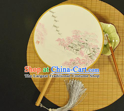 China Traditional Silk Fan Cheongsam Circular Fan Dance Palace Fan Hand Painting Peach Blossom Fan