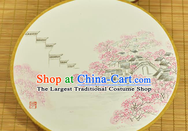 China Traditional Silk Fan Cheongsam Circular Fan Dance Palace Fan Hand Painting Peach Blossom Fan