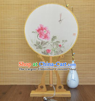 China Hand Painting Peony Fan Traditional Silk Fan Cheongsam Circular Fan Classical Dance Palace Fan
