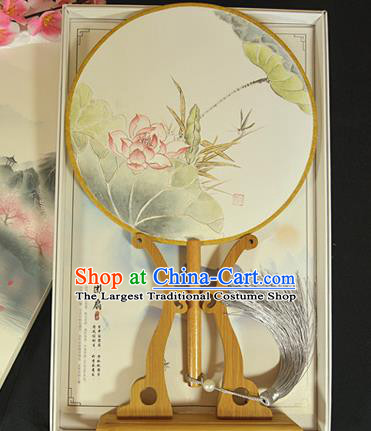 China Classical Dance Palace Fan Hand Painting Lotus Fan Traditional Silk Fan Cheongsam Circular Fan