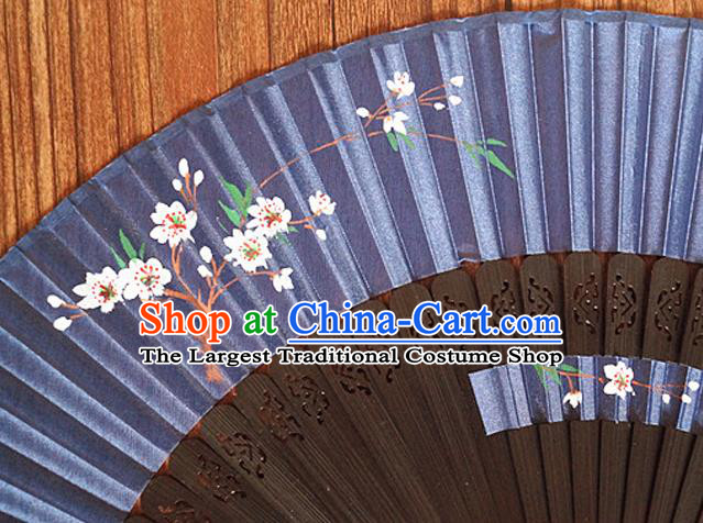 Handmade China Black Bamboo Fan Classical Suzhou Silk Accordion Traditional Folding Fans