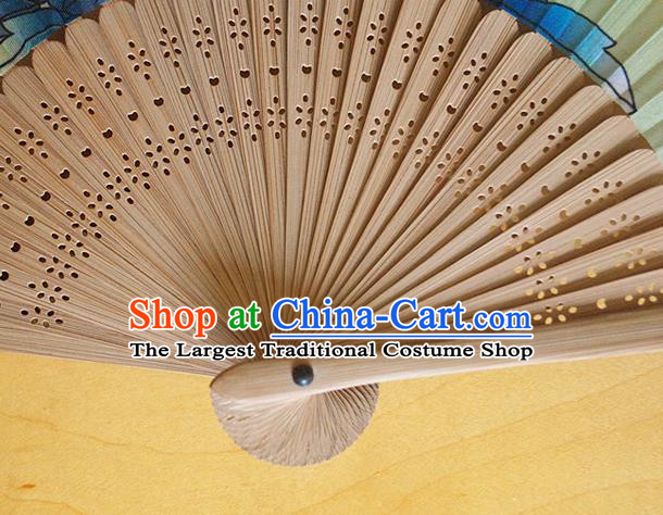 China Traditional Dance Folding Fans Bamboo Fan Classical Beige Silk Accordion Handmade Printing Peony Fan