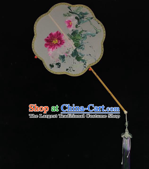 China Handmade Suzhou Embroidered Peony Fan Traditional Silk Fans Cheongsam Dance Fan Classical Palace Fan