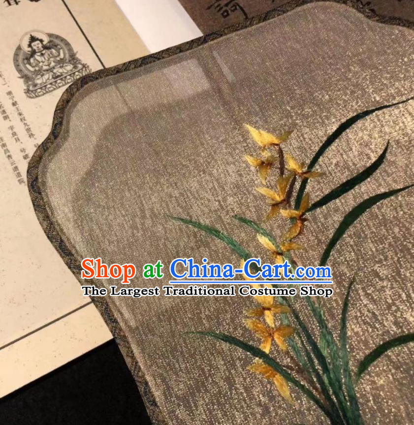 China Handmade Double Side Suzhou Embroidered Orchids Fan Traditional Silk Fans Cheongsam Kesi Fan Classical Dance Palace Fan