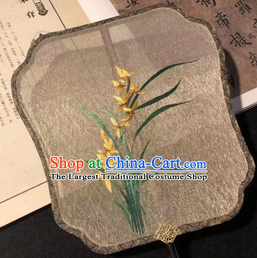 China Handmade Double Side Suzhou Embroidered Orchids Fan Traditional Silk Fans Cheongsam Kesi Fan Classical Dance Palace Fan